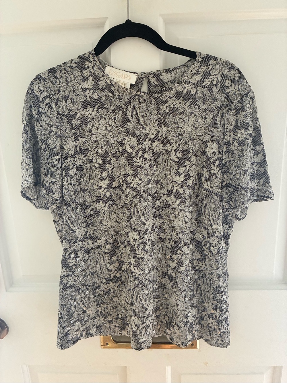 Vintage Escada by Margaretha Ley 100% silk trompe l’oeil top with clear sequins